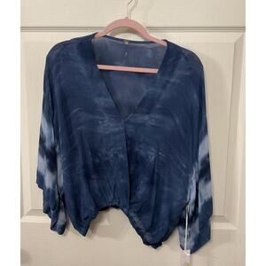NWT Young,Fabulous,&Broke Tia Chiffon Cropped Top in Aviator Blue Pillar Wash, S